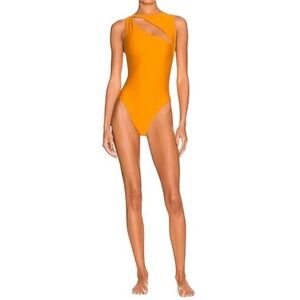 Boamar Nicholas II One-Piece Swimsuit‎ M Mustard Yellow High Neck Cutout Sexy